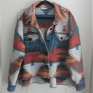 Western Aztec Print Worn Shacket
